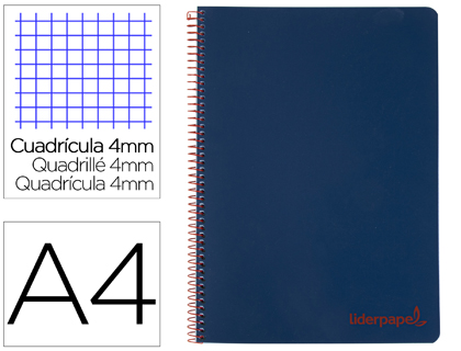 Cuaderno espiral Liderpapel Wonder A4 tapa plástico 80h 90g c/5mm. color azul marino